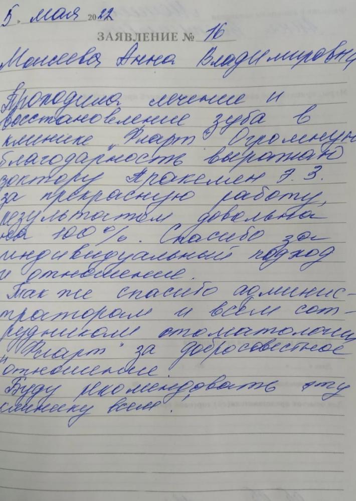 Отзыв от Анна Владимировна 06.05.2022 11:00:09